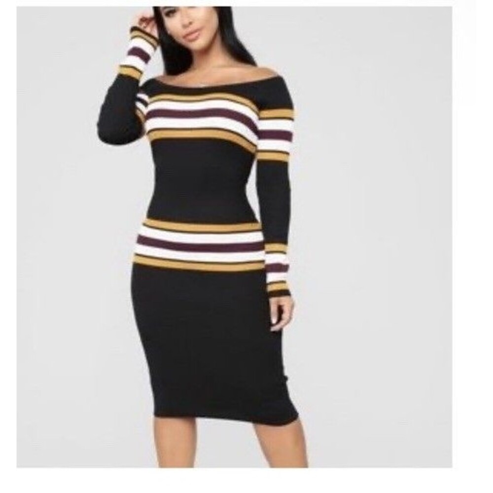 Fashion Nova Catch Me Offline Black Off Shoulder Sweater Dress M